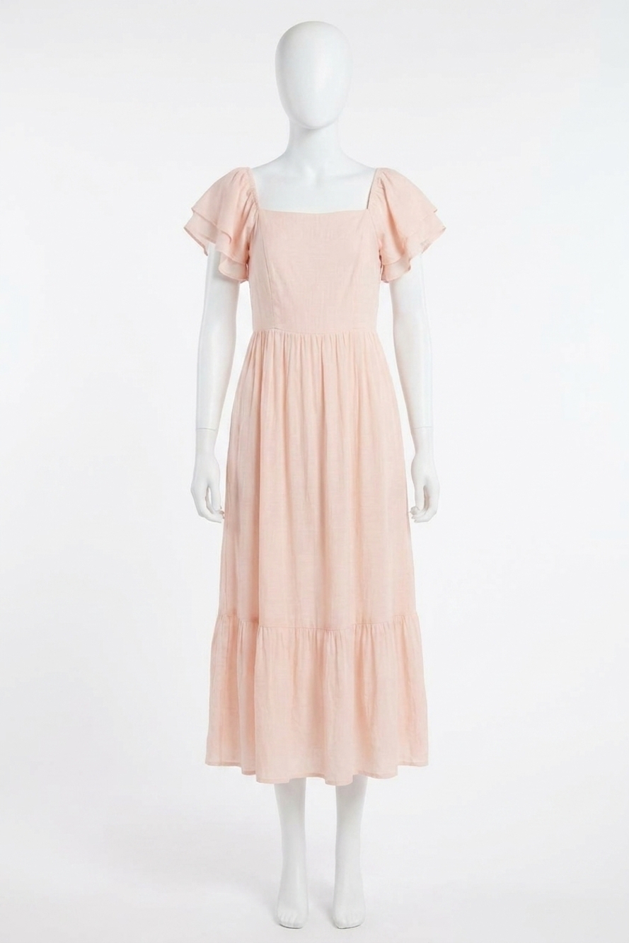NEW LISTICLE estee ruffled short sleeve maxi dress in shell pink